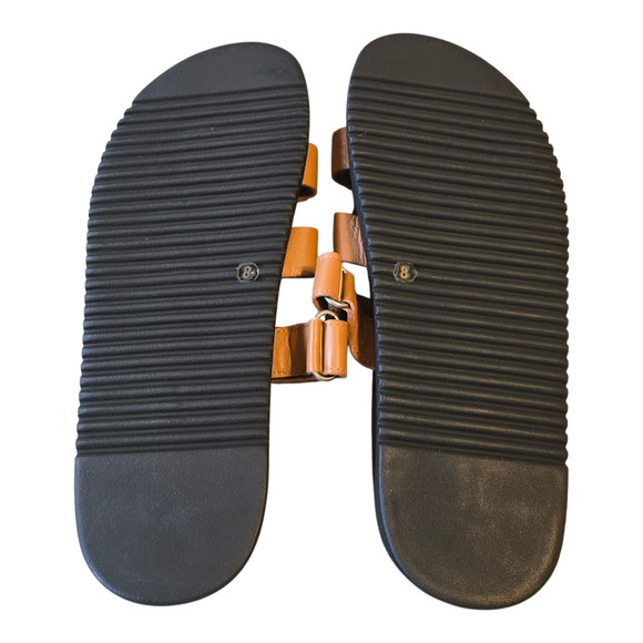 Steve Madden Mayven Leather Sandals Womens Size 8M Cognac Black Slide - Picture 11 of 11